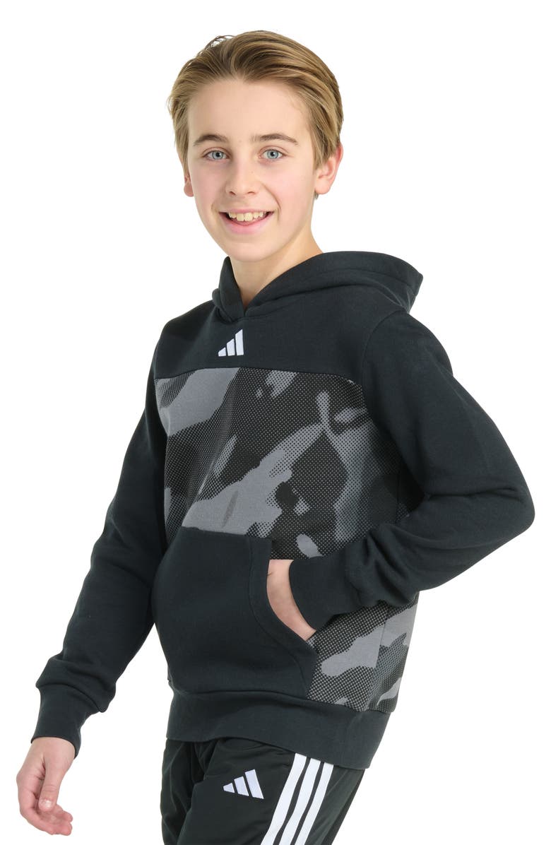 adidas Kids' Colorblock Camo Fleece Hoodie, Alternate, color, Black