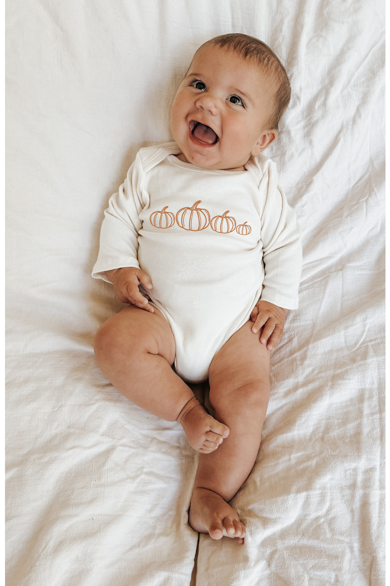 Pumpkin Patch - Organic Long Sleeve Baby Bodysuit, Alternate, color, Natural Rust Lettering