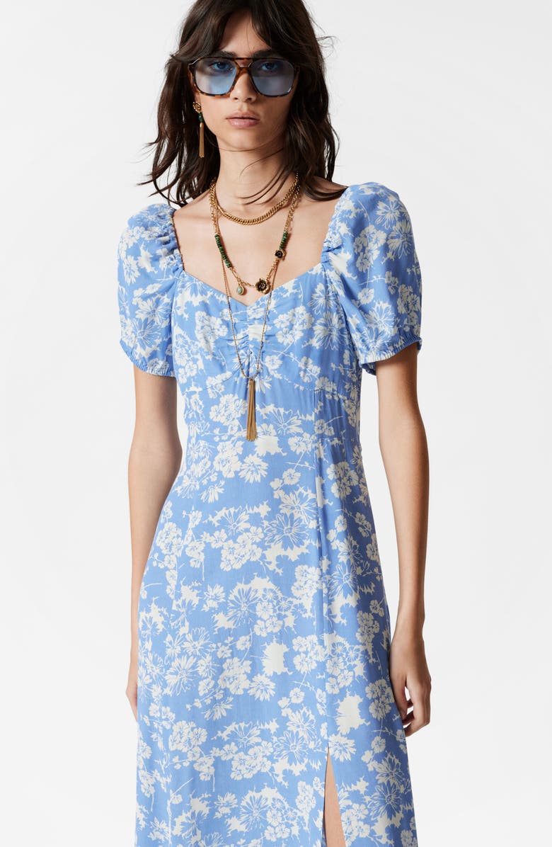 & Other Stories Ruched Linen Dress, Alternate, color, Blue Medium Harper Aop