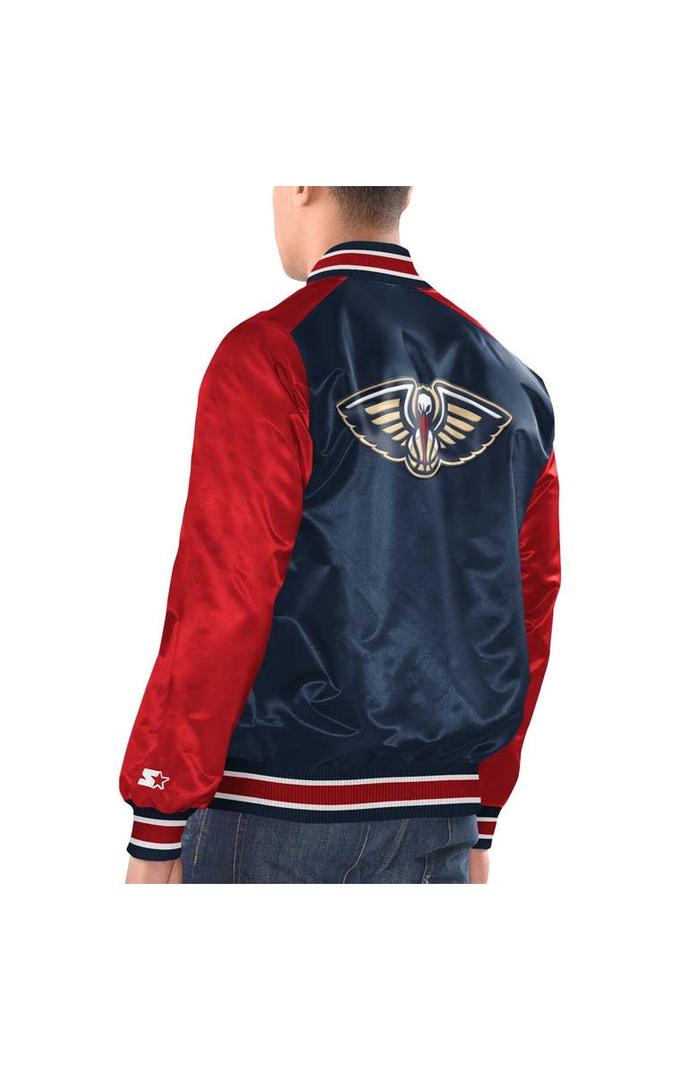 STARTER Men's Starter Navy/Red New Orleans Pelicans Renegade Satin Full-Snap Varsity Jacket, Alternate, color, Navy