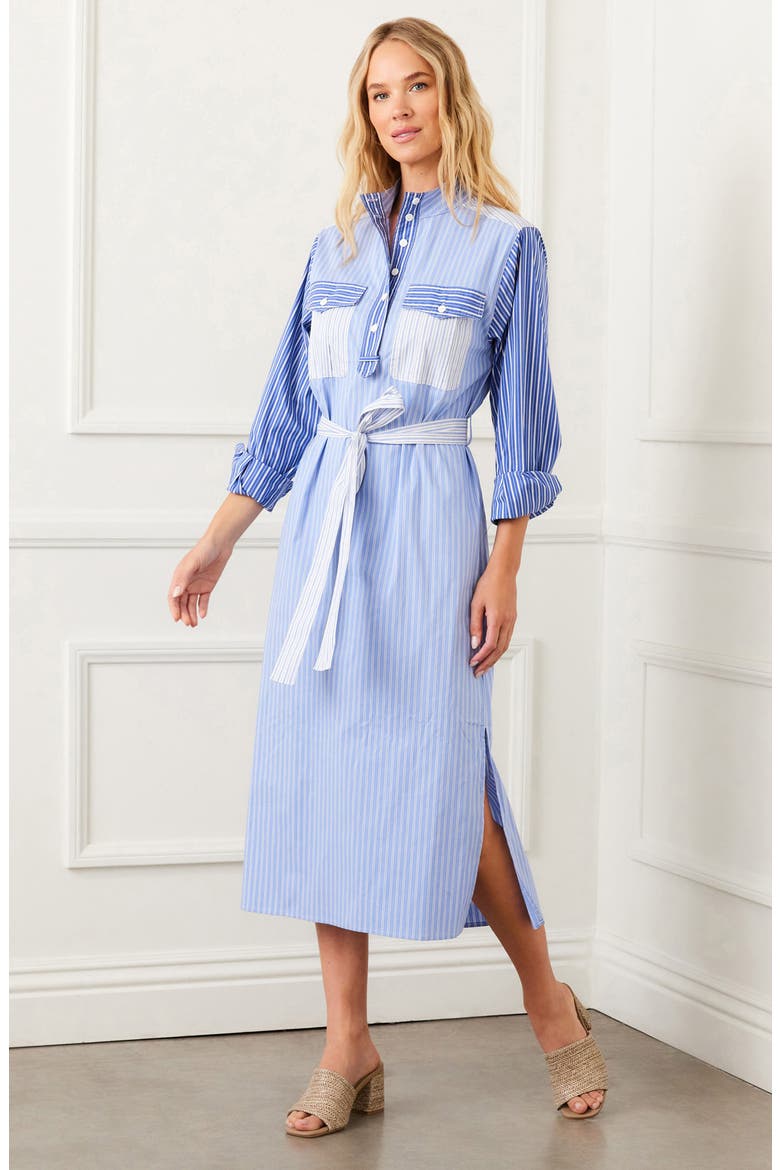Mixed Stripe Belted Long Sleeve Shirtdress, Alternate, color, BLUE STRIPE