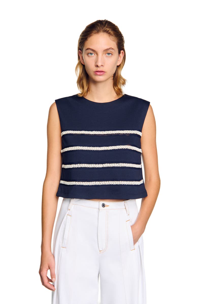 SANDRO Sleeveless striped T-shirt, Alternate, color, 