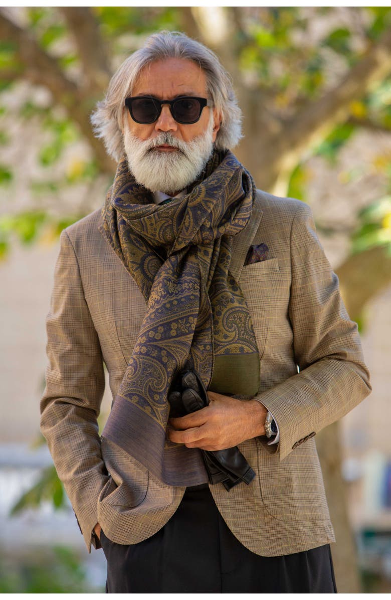 Elizabetta Leone - Wool Silk Scarf for Men, Alternate, color, Olive Green