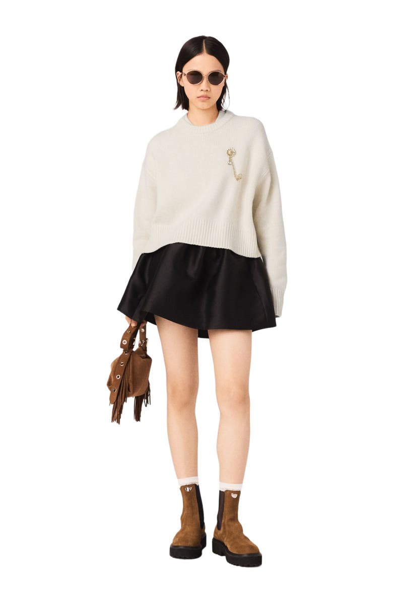 maje Sweater with floral brooch, Alternate, color, Ecru