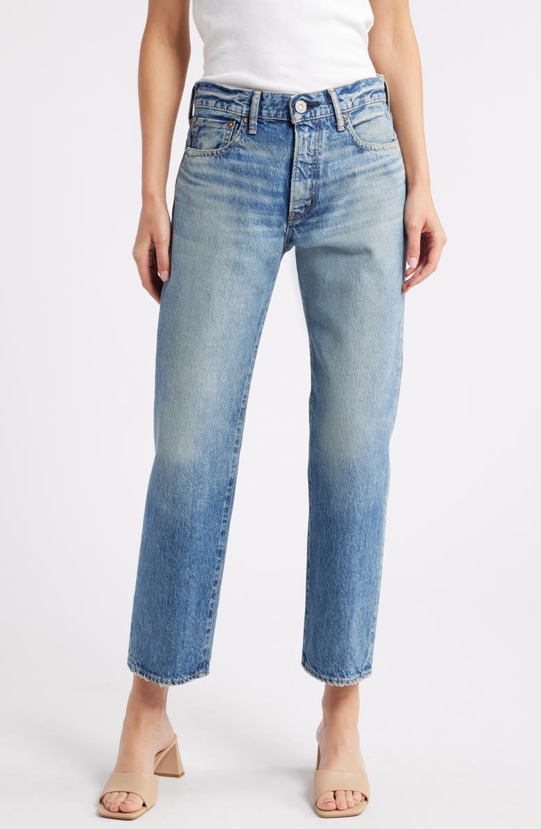 MOUSSY Vineyards Distressed Nonstretch High Waist Ankle Boyfriend Jeans, Main, color, Blue