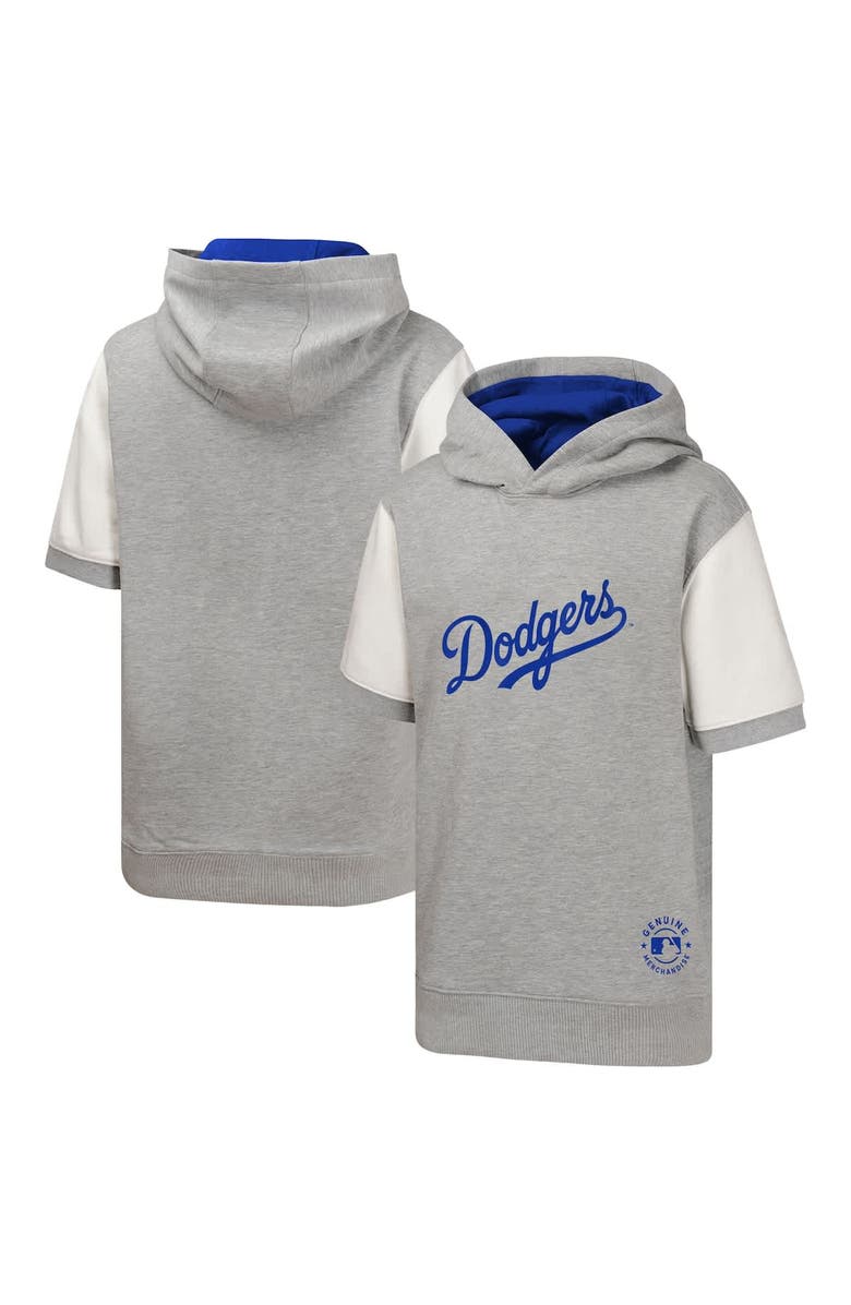 Outerstuff Youth  Heather Gray Los Angeles Dodgers Line Up Short Sleeve Pullover Hoodie, Main, color, 