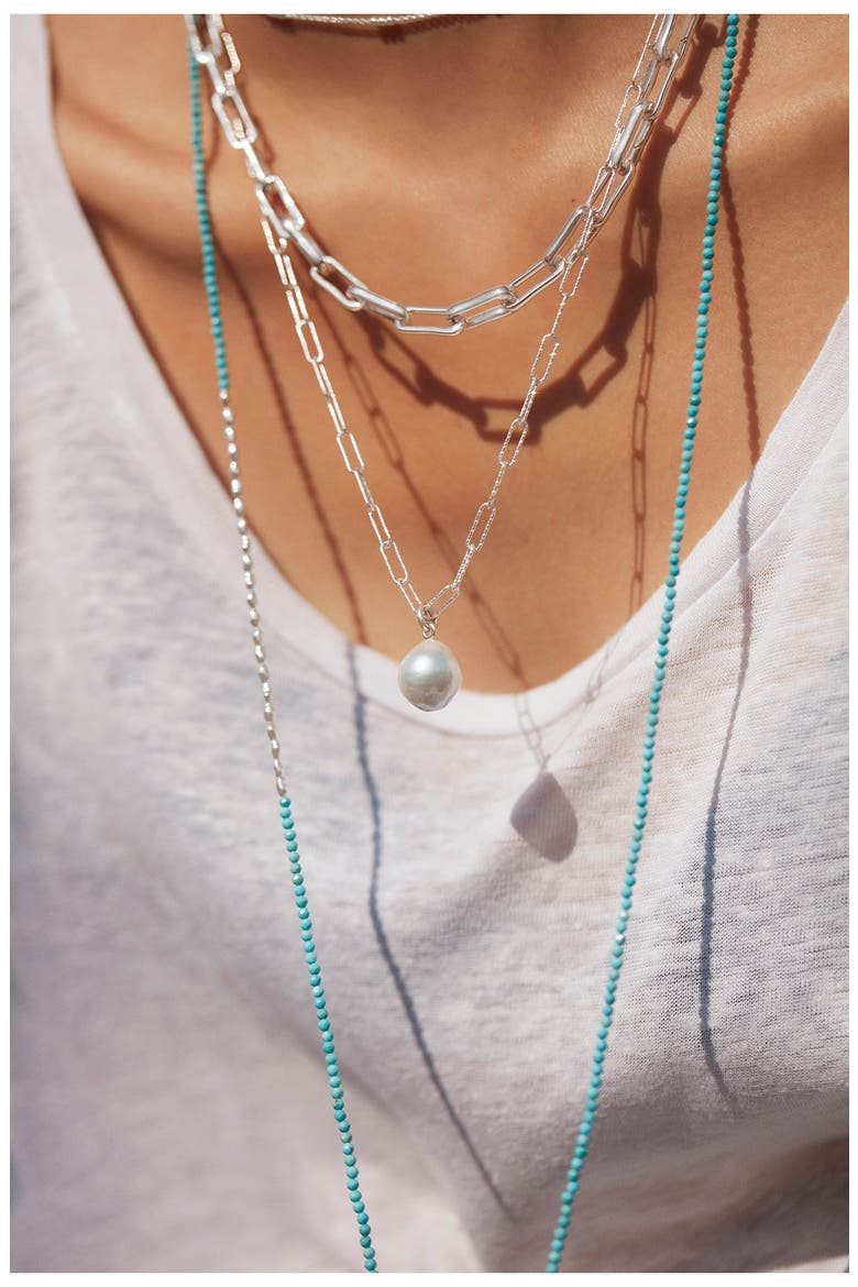 Mini Nugget Beaded Long Necklace, Alternate, color, STERLING SILVER