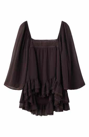 Bead Embellished Ruffle Tiered Tunic Top