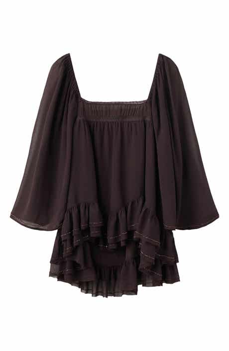Bead Embellished Ruffle Tiered Tunic Top