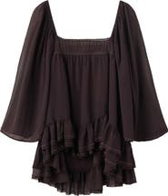 MANGO Bead Embellished Ruffle Tiered Tunic Top