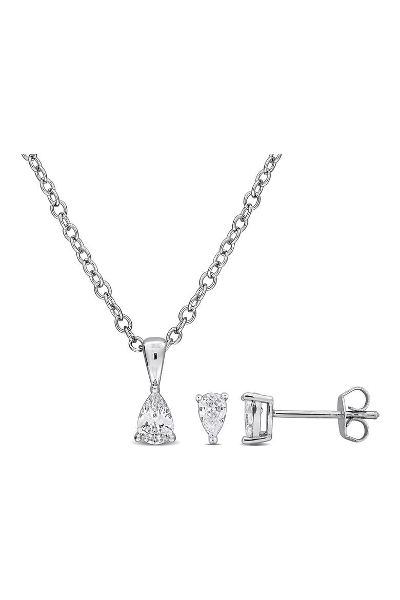 Pear-Cut Cubic Zirconia Stud Earrings & Necklace Set, Main, color, WHITE