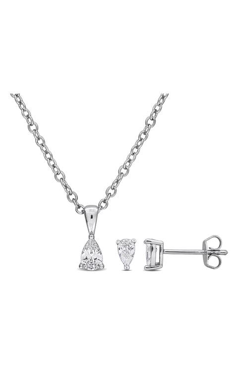 Pear-Cut Cubic Zirconia Stud Earrings & Necklace Set