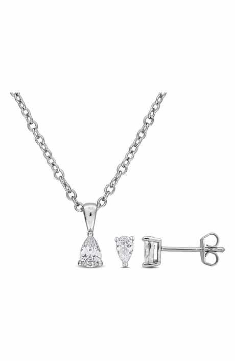 DELMAR Pear-Cut Cubic Zirconia Stud Earrings & Necklace Set
