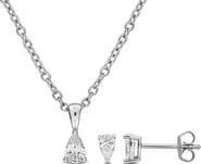 DELMAR Pear-Cut Cubic Zirconia Stud Earrings & Necklace Set