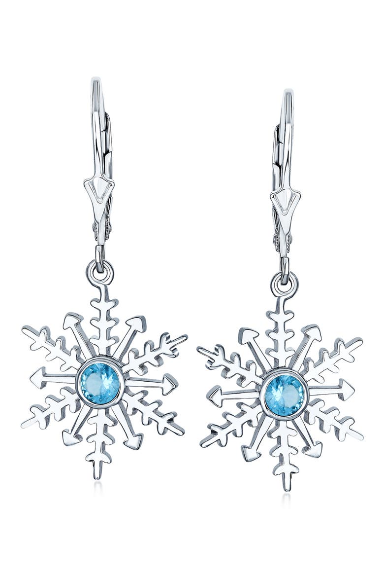 Sterling Silver CZ Snowflake Earrings, Main, color, BLUE