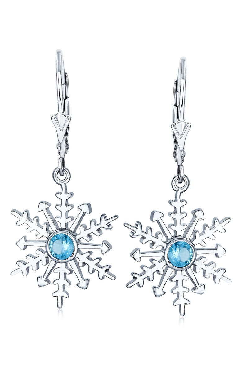 BLING JEWELRY Sterling Silver CZ Snowflake Earrings, Main, color, Blue