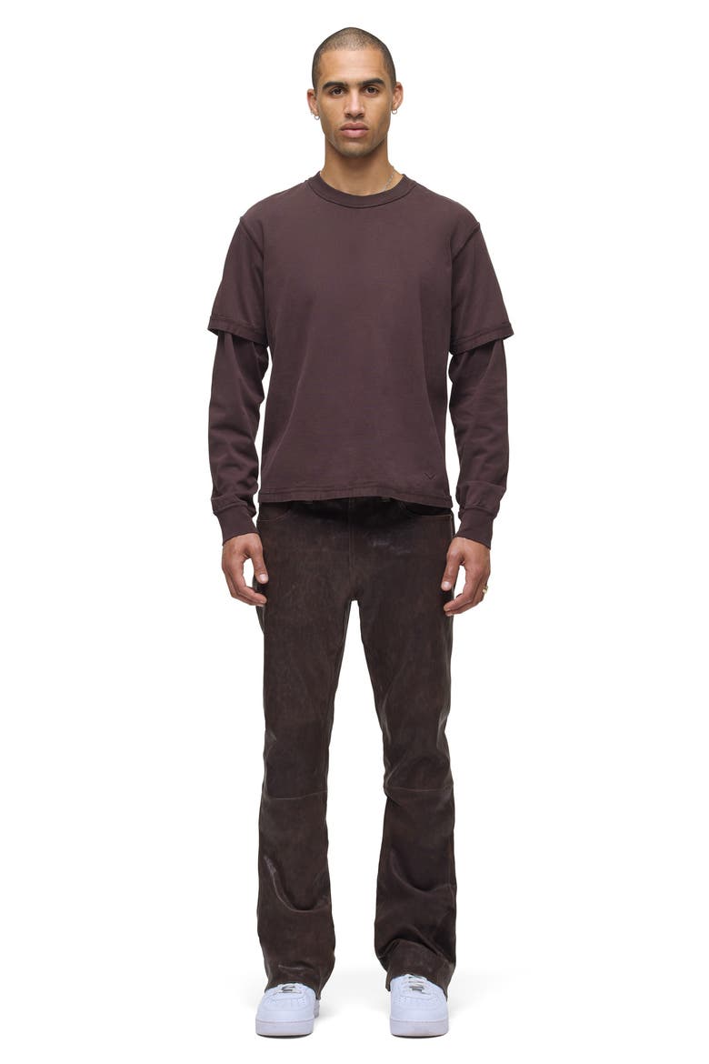 Walker Kick Flare Leather Jeans, Alternate, color, DISTRESS BROWN