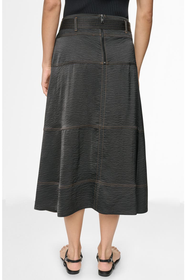 Tie Waist Contrast Stitch Midi Skirt, Alternate, color, BLACK