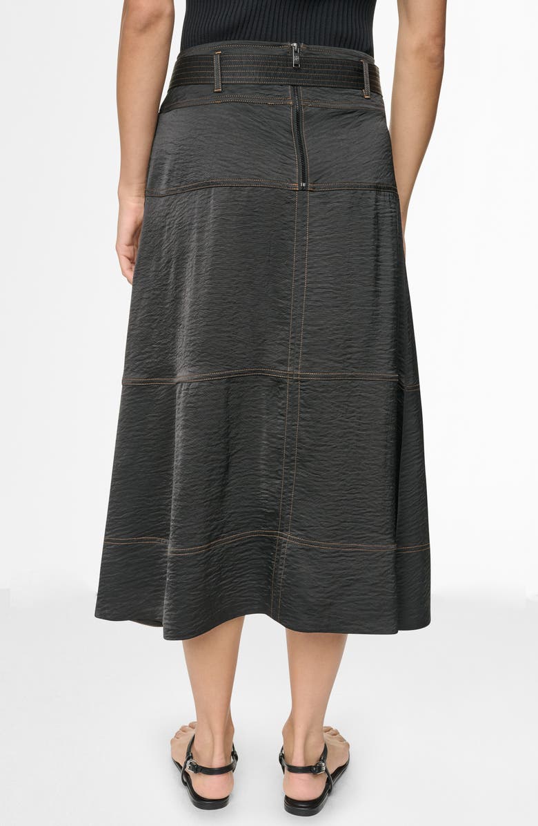 DKNY Tie Waist Contrast Stitch Midi Skirt, Alternate, color, Black