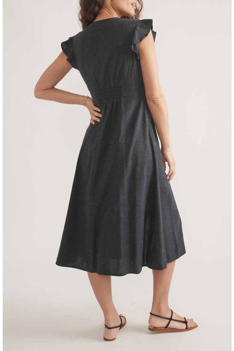 Camila Button Front Midi Dress, Alternate, color, BLACK
