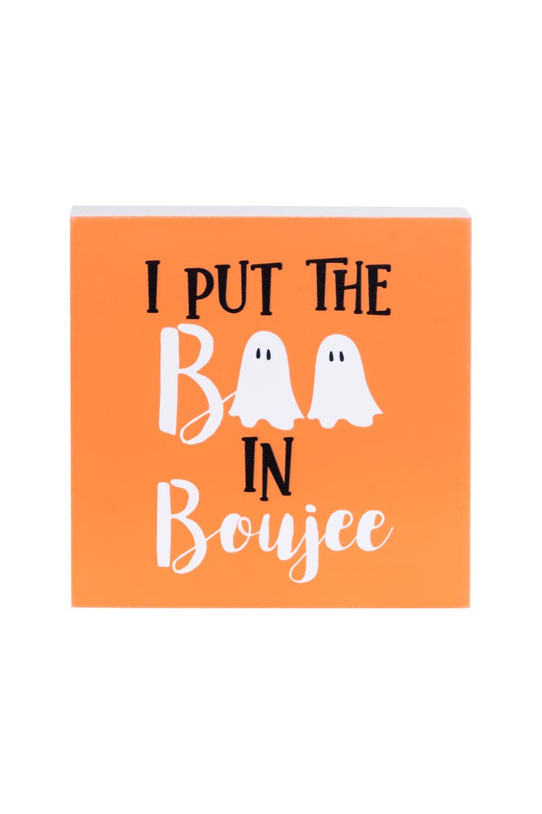 5" "Boo In Boujee" Script Block with Ghosts Halloween Shelf Sitter Decoration, Main, color, Orange