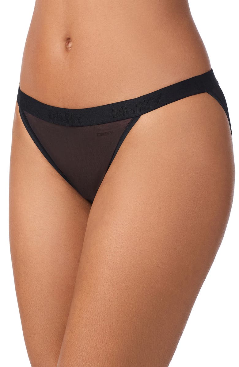 DKNY 3-Pack Mesh Bikini Briefs, Alternate, color, Black White Black