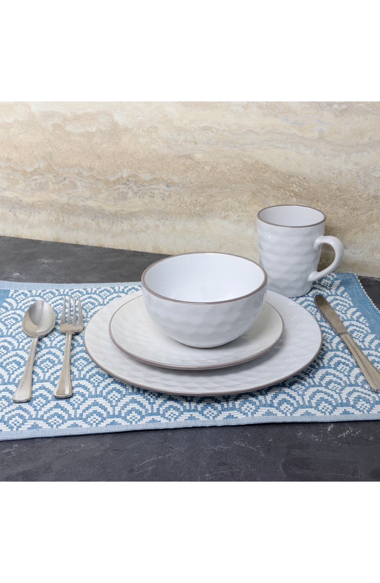 Elama Luxurious Medici Pearl 16 Piece Dinnerware Set with Setting for 4, Alternate, color, White