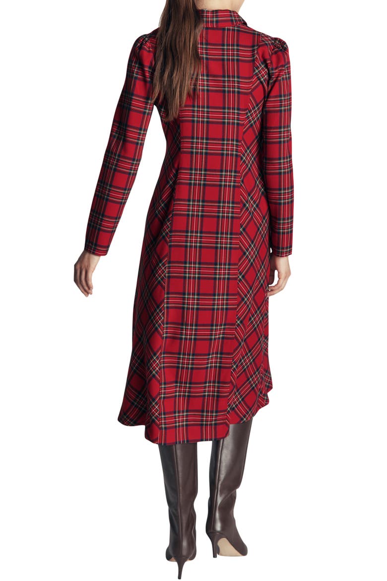 Una Plaid Long Sleeve Stretch Half Zip Midi Dress, Alternate, color, RED, BLUE AND GREEN CHECK