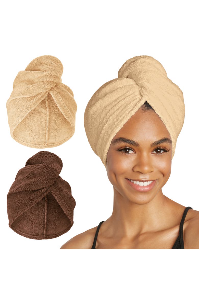 2 Pack Microfiber Hair Towel for Straight, Wavy, Curly Hair, Main, color, Tonal