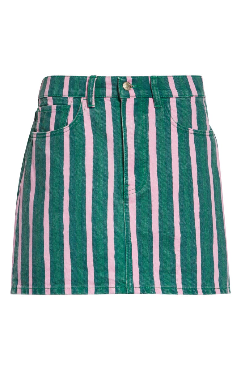 Marimekko Ruudut Stripe Denim Miniskirt, Main, color, Green Pink