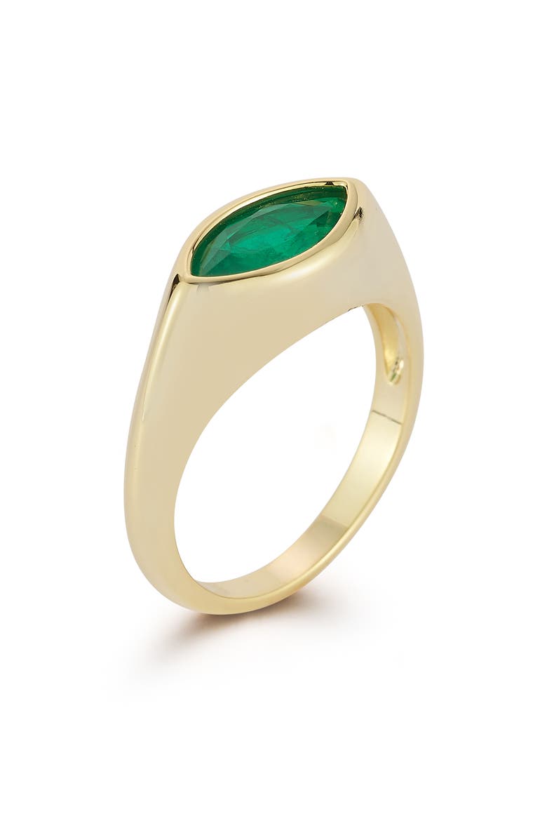 Marquise Cubic Zirconia Signet Ring, Main, color, GOLD