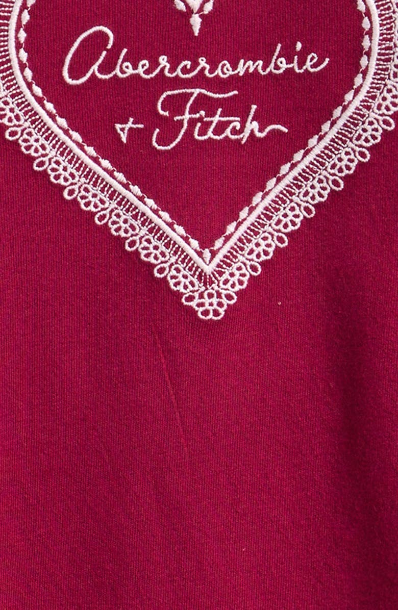 abercrombie kids Kids' Heart Ruched Long Sleeve Cotton Blend T-Shirt, Alternate, color, Classic Red Plum