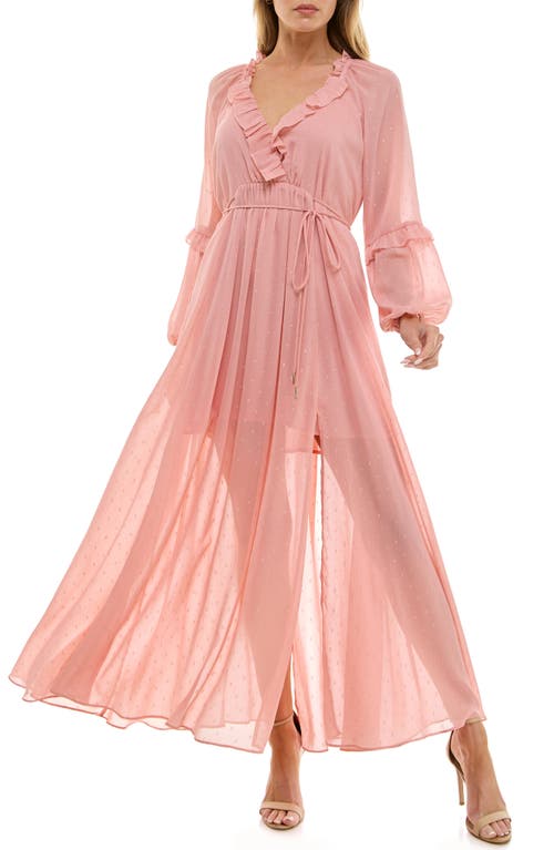 Socialite Metallic Floral Print Long Sleeve Maxi Dress