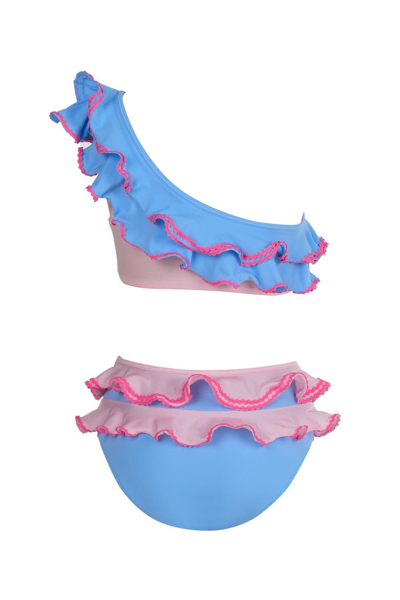 One-Shoulder Multi-Ruffle with Ric-Rac Detail Two-Piece Bikini, Alternate, color, Multicolor