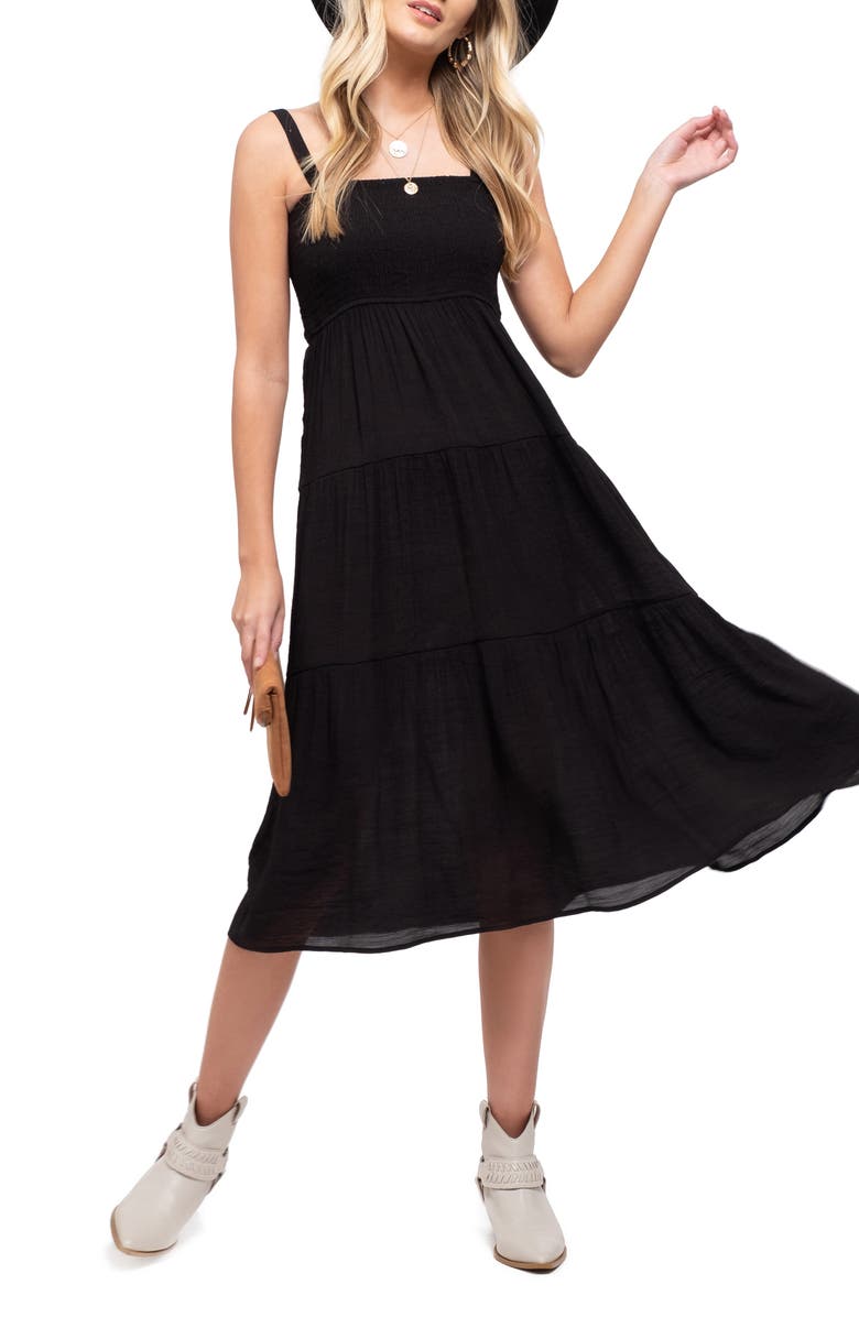 Blu Pepper Smocked Sleeveless Tiered Midi Dress, Main, color,