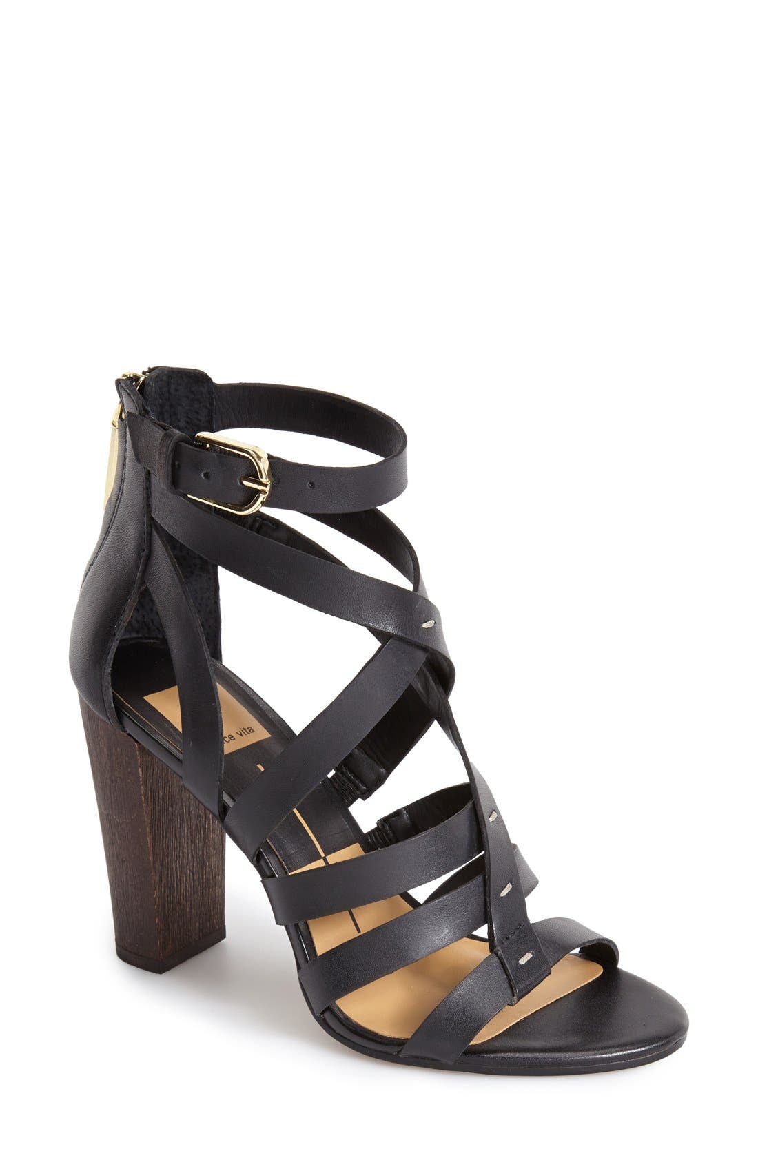 'Nolin' Leather Sandal, Main, color, BLACK