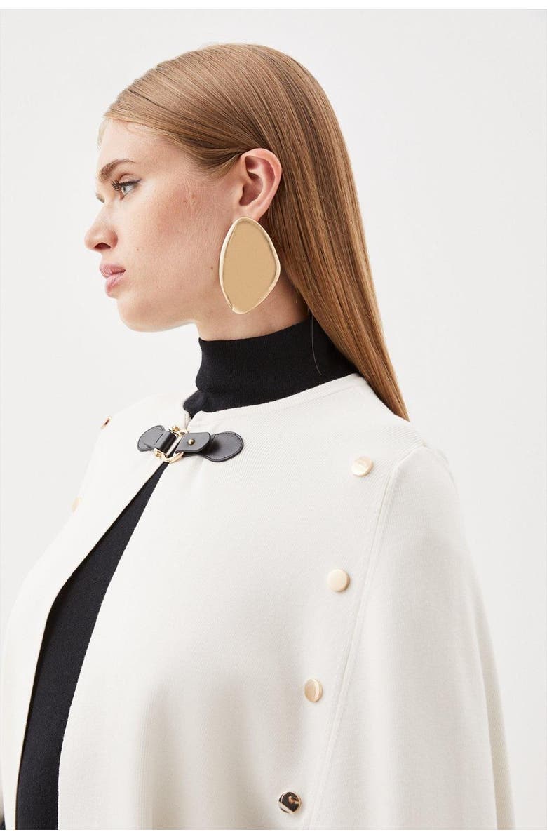 Karen Millen Popper Detail Knit Cape Coat, Alternate, color, Cream