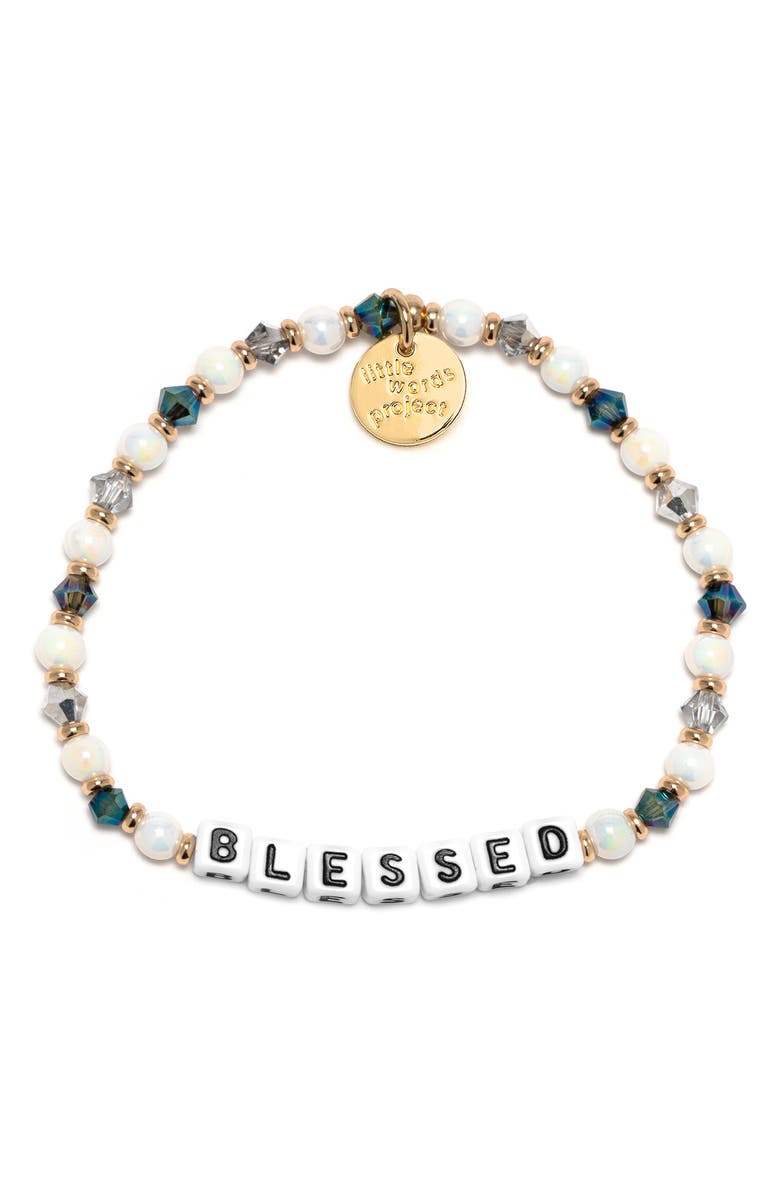 Little Words Project Blessed Beaded Stretch Bracelet, Main, color, White