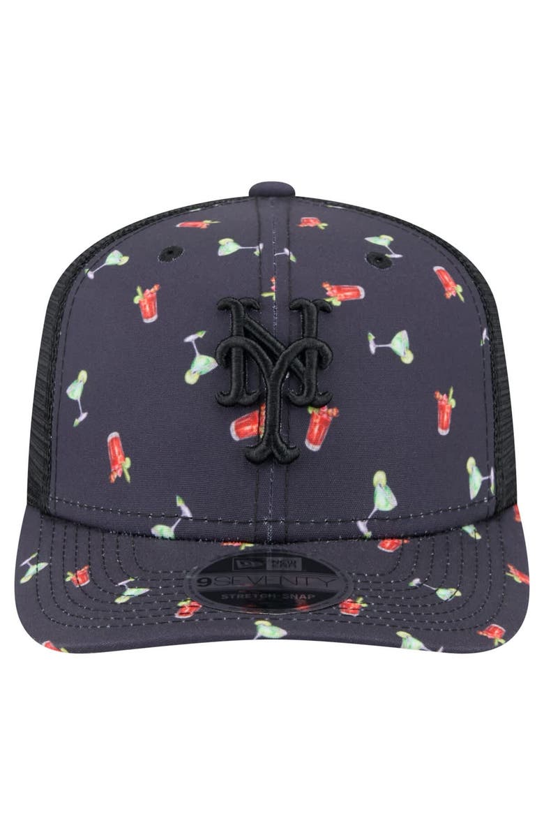 New Era Men's New Era Black New York Mets Adventure Drinks Pattern 9SEVENTY Stretch-Snap Hat, Alternate, color, Navy