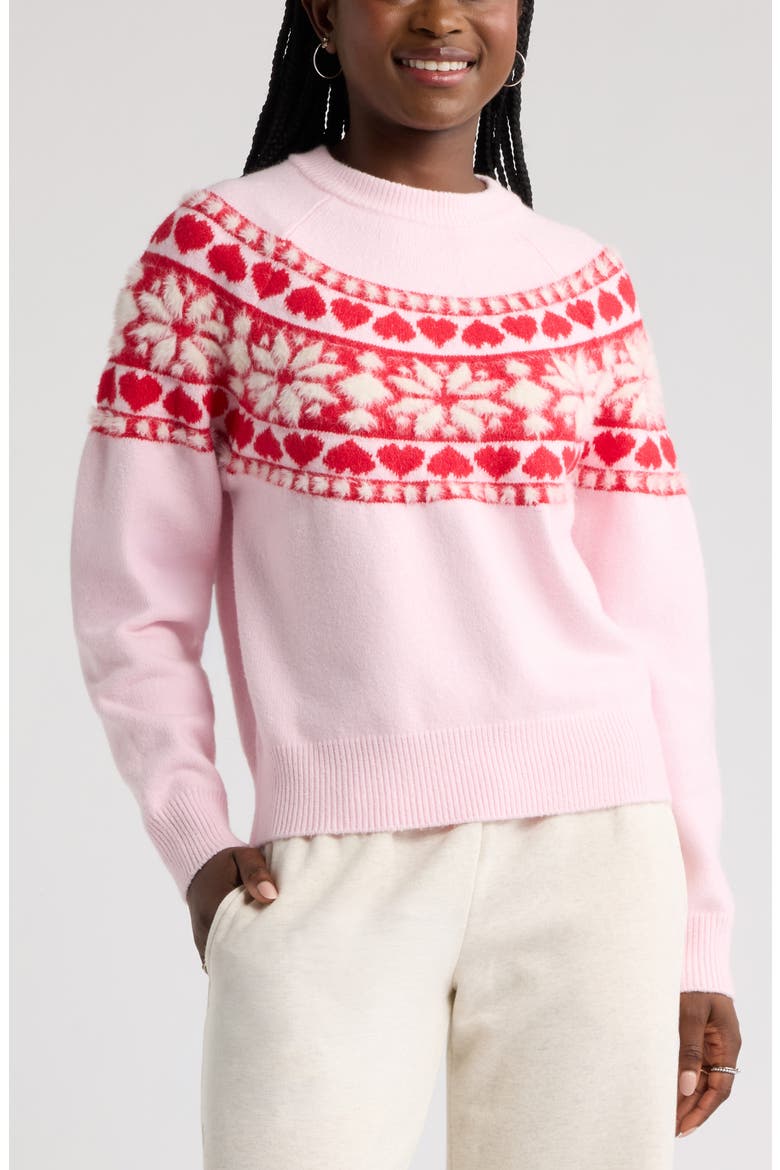 Fair Isle Crewneck Sweater, Main, color, RED- IVORY CLARA MIX FAIRISLE