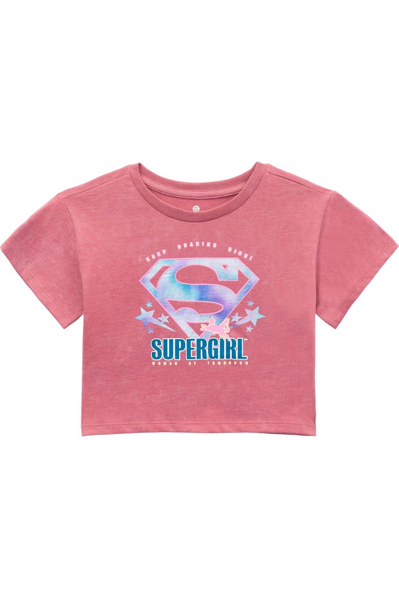 Justice League Supergirl Cropped 2-Piece T-Shirt and Wash Skort Set, Alternate, color, Supergirl Pink Wash