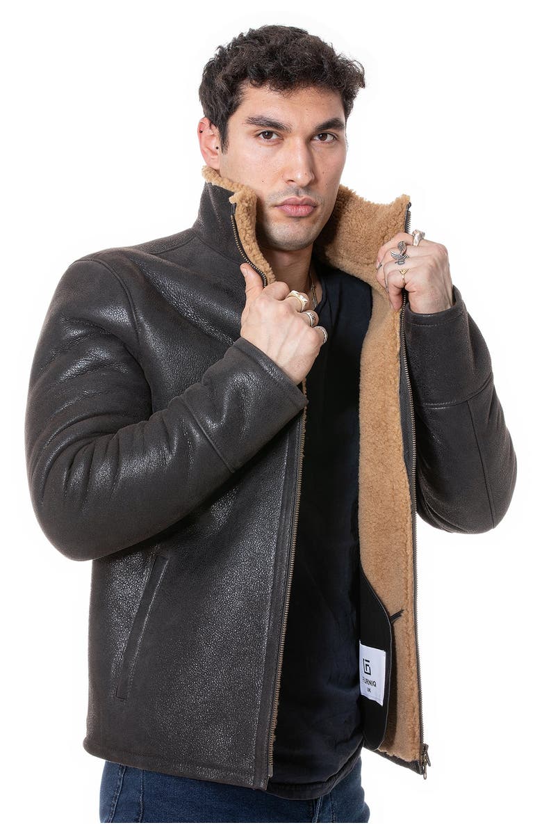 Furniq UK Daniel Textured Shearling Jacket, Alternate, color, Vintage Brown