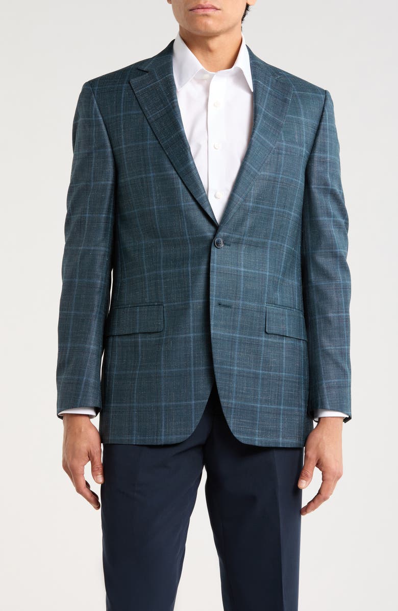 Peter Millar Flynn Classic Fit Plaid Wool Blend Sport Coat, Main, color, Green