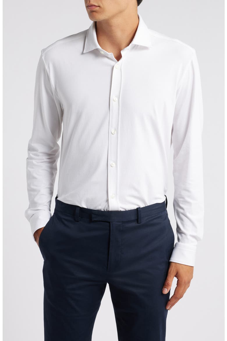 Roan Solid Stretch Cotton Button-Up Shirt, Main, color, WHT