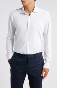BOSS Roan Solid Stretch Cotton Button-Up Shirt