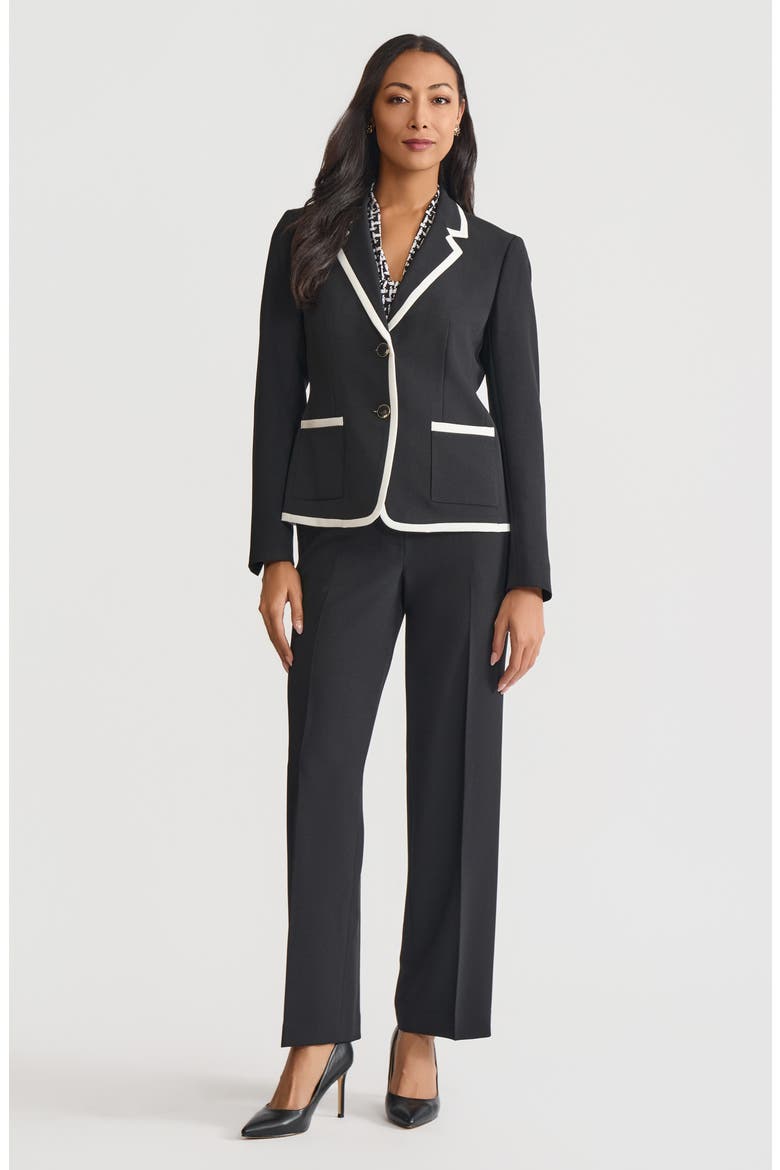 Contrast Trim Single Breasted Blazer, Alternate, color, BLACK/VANILLA ICE