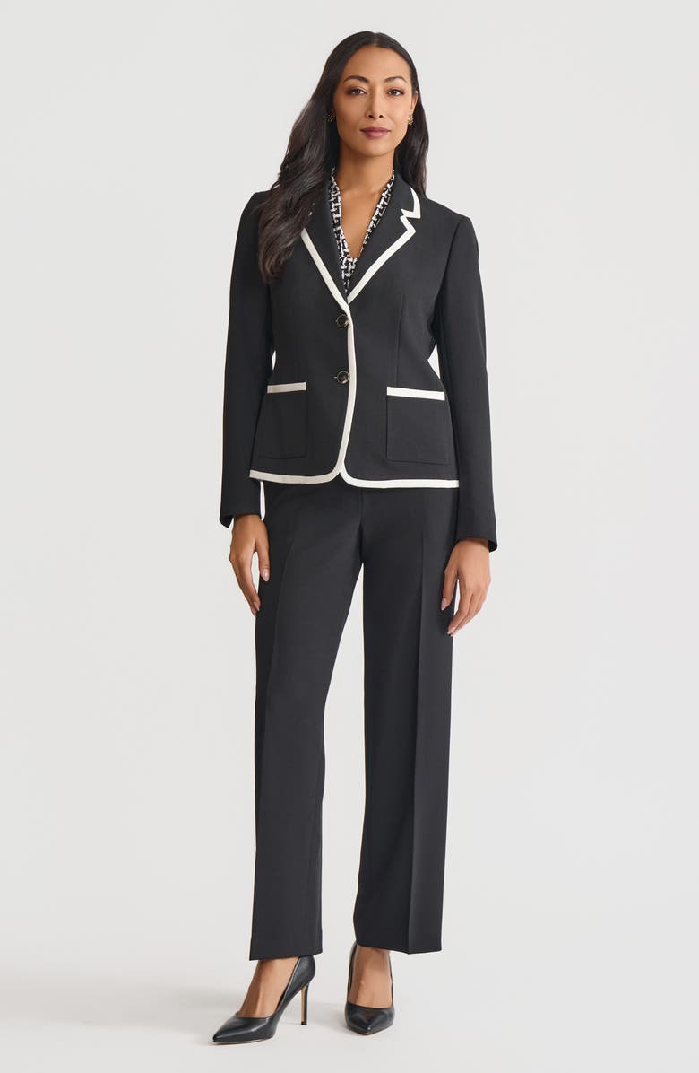 KASPER Contrast Trim Single Breasted Blazer, Alternate, color, Black/ Vanilla Ice