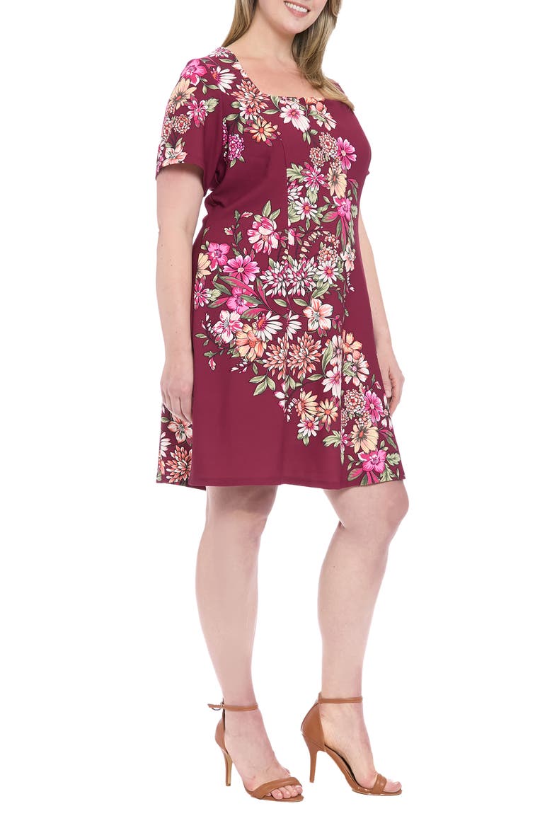 Floral Short Sleeve Fit & Flare Dress, Alternate, color, PLUM/ BROOT
