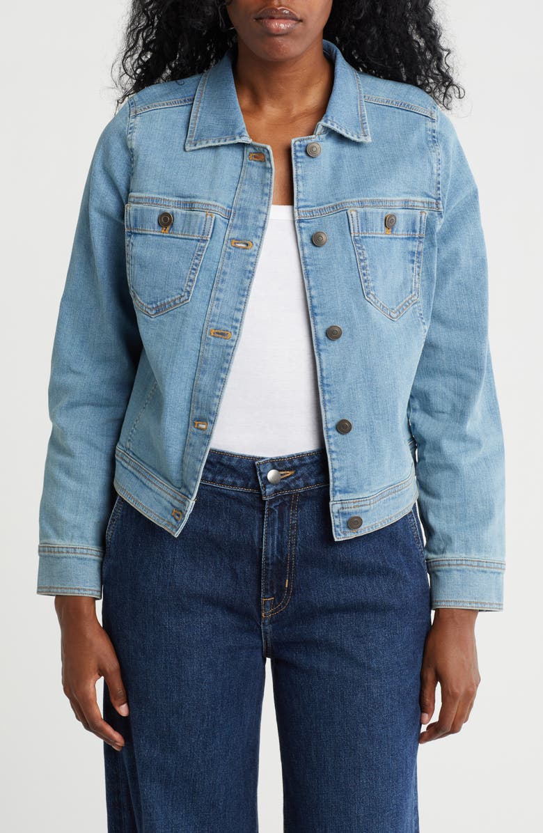 Caslon<sup>®</sup> Crop Denim Jacket, Main, color, Medium Wash