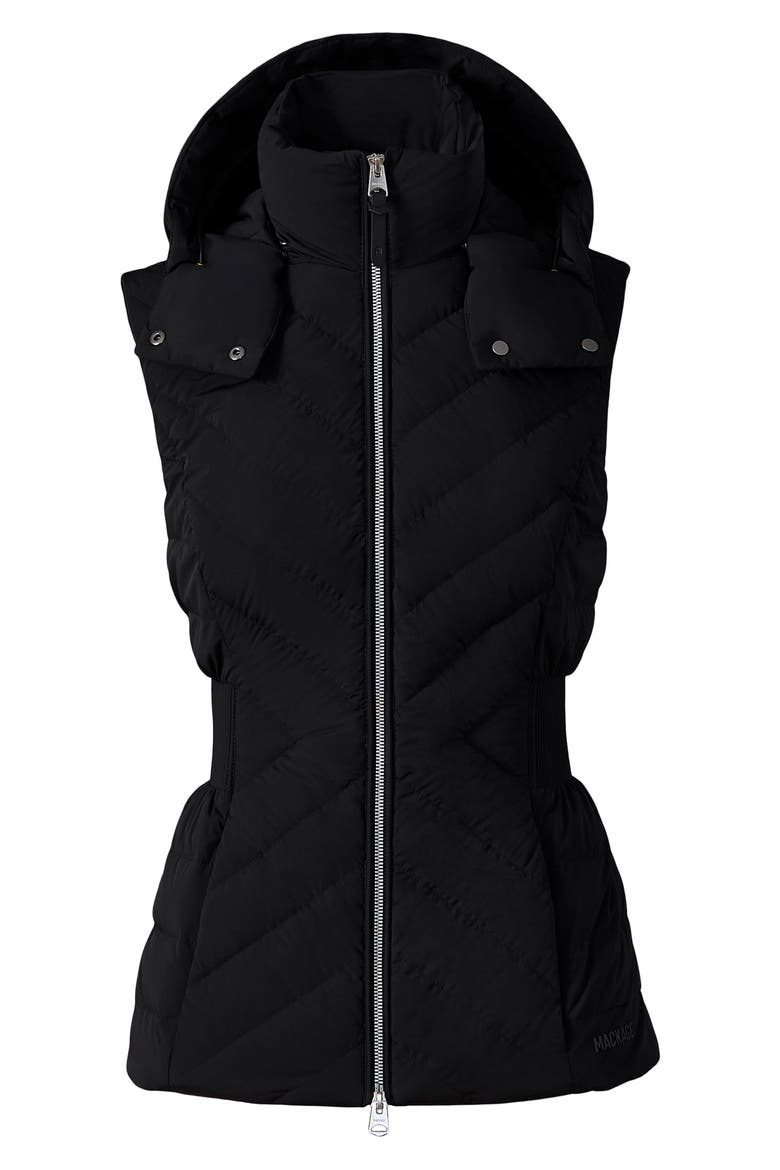 Hoshi Hooded Quilted Down Vest, Alternate, color, BLACK